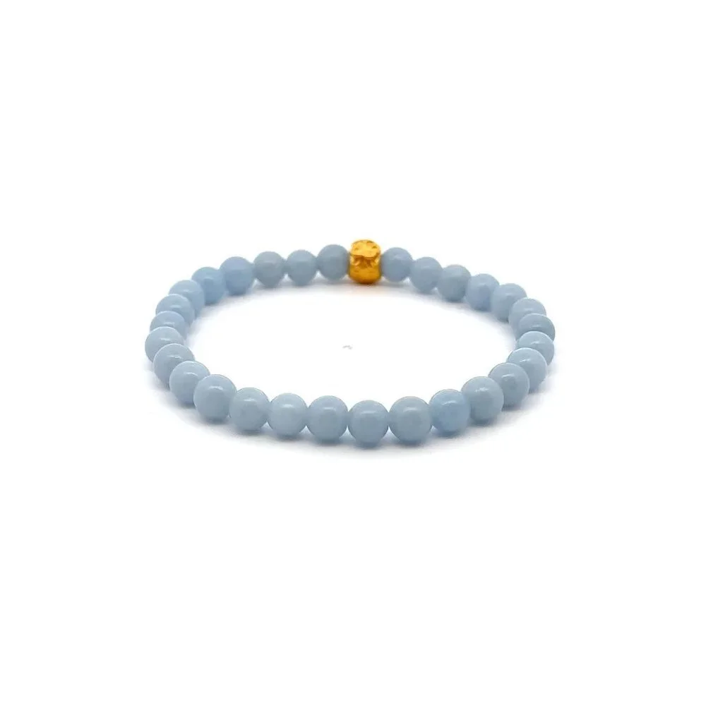 24K Gold Money Bag Lucky Charm Stretchable Bracelet Natural Angelite 6mm - Picture 3 of 5